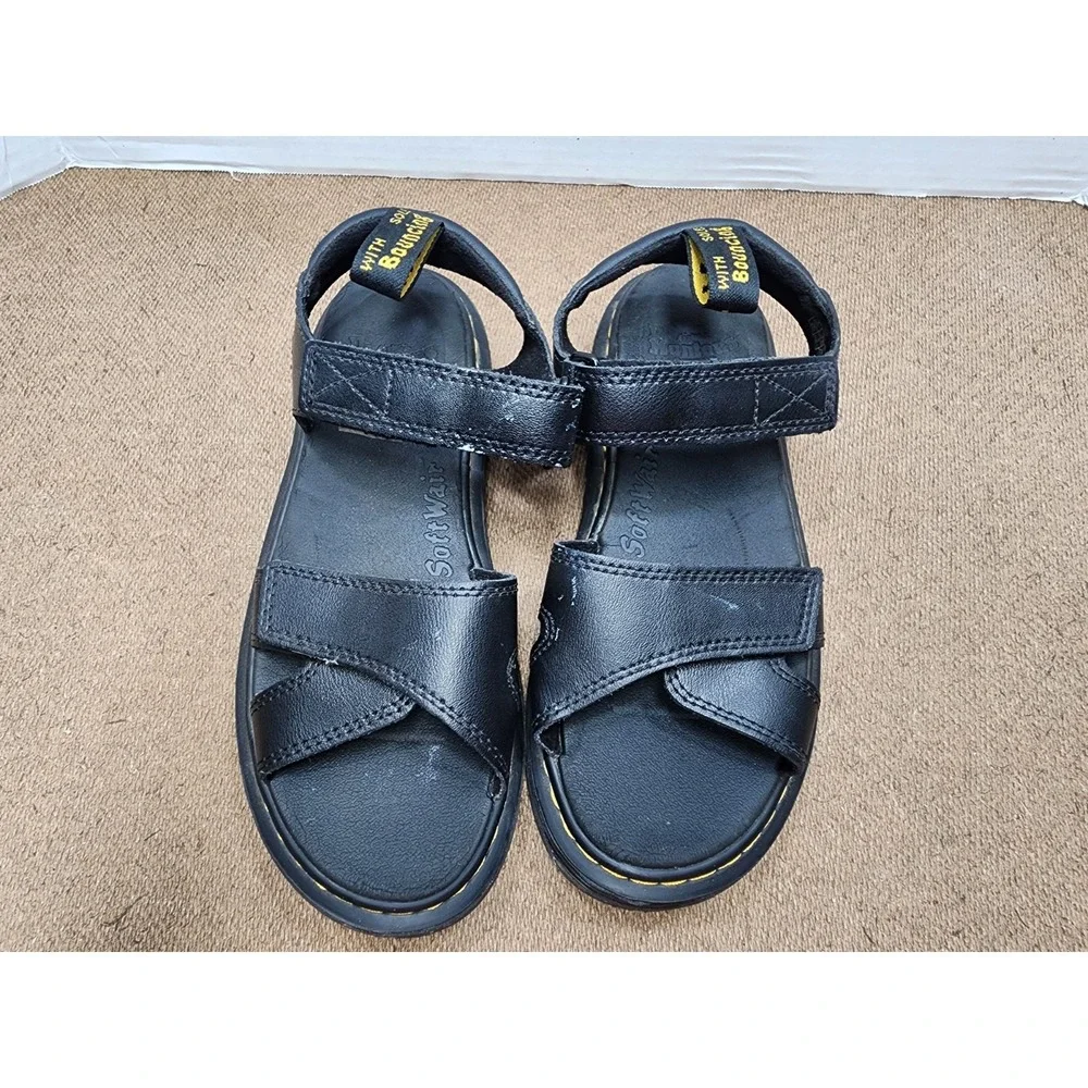 Dr Martens Kids Vossie J Black Leather Chunky Sandals Size 4 US SoftWair